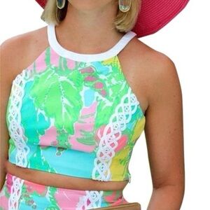Lilly Pulitzer Vanna crop top Shorely Blue Big Flirt Size 0